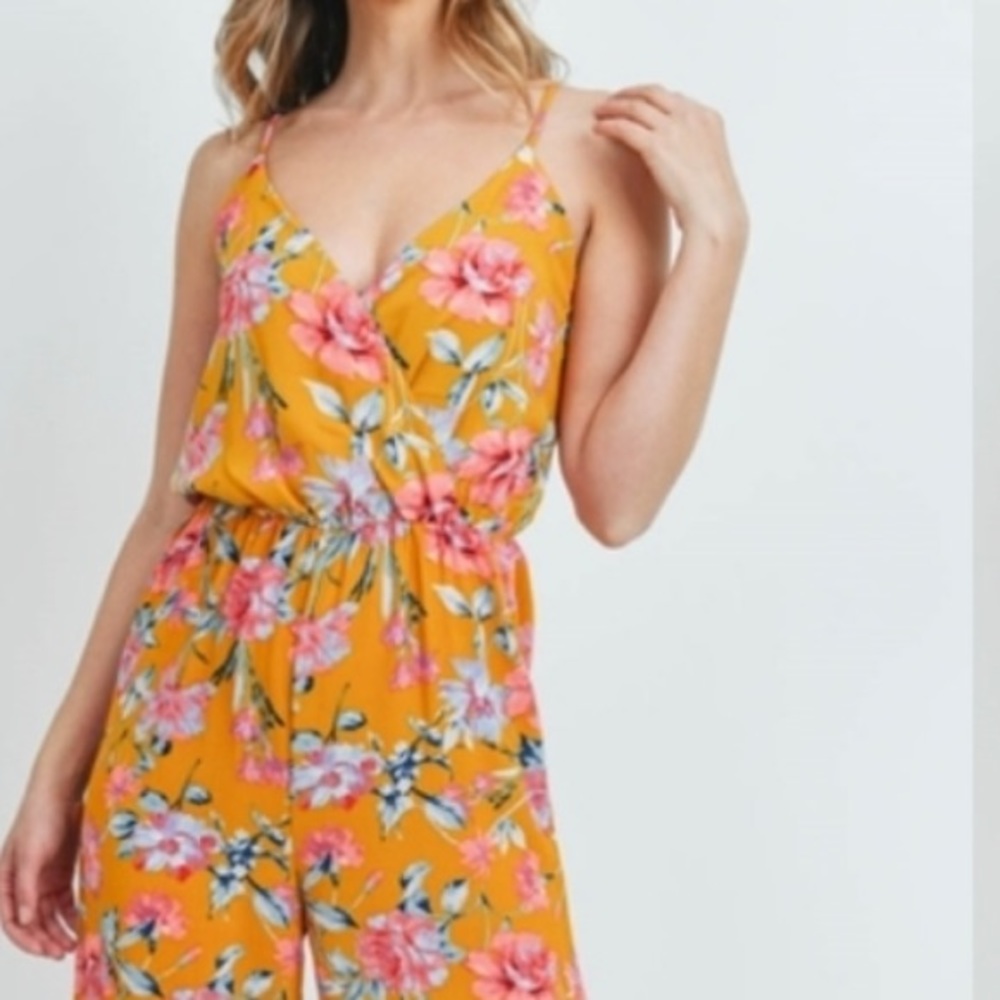 New Spring/Summer Boho Floral Jumpsuit, Spaghetti Straps, Wide leg - Picture 4 of 5